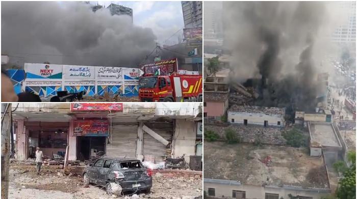 کراچی: ایم اے جناح روڈ پر پٹاخوں کے گودام میں دھماکے کے بعد آگ لگ گئی، 30افراد زخمی