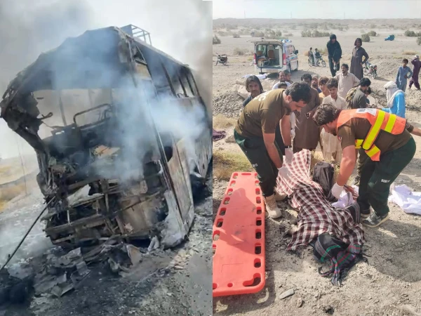 پنجگور میں مسافر بس اور  گاڑی میں تصادم، 8 افراد جھلس کر جاں بحق