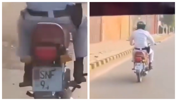 ٹریفک پولیس اہلکار کا ‘ای چالان’ سے بچنے کیلئے انوکھا طریقہ